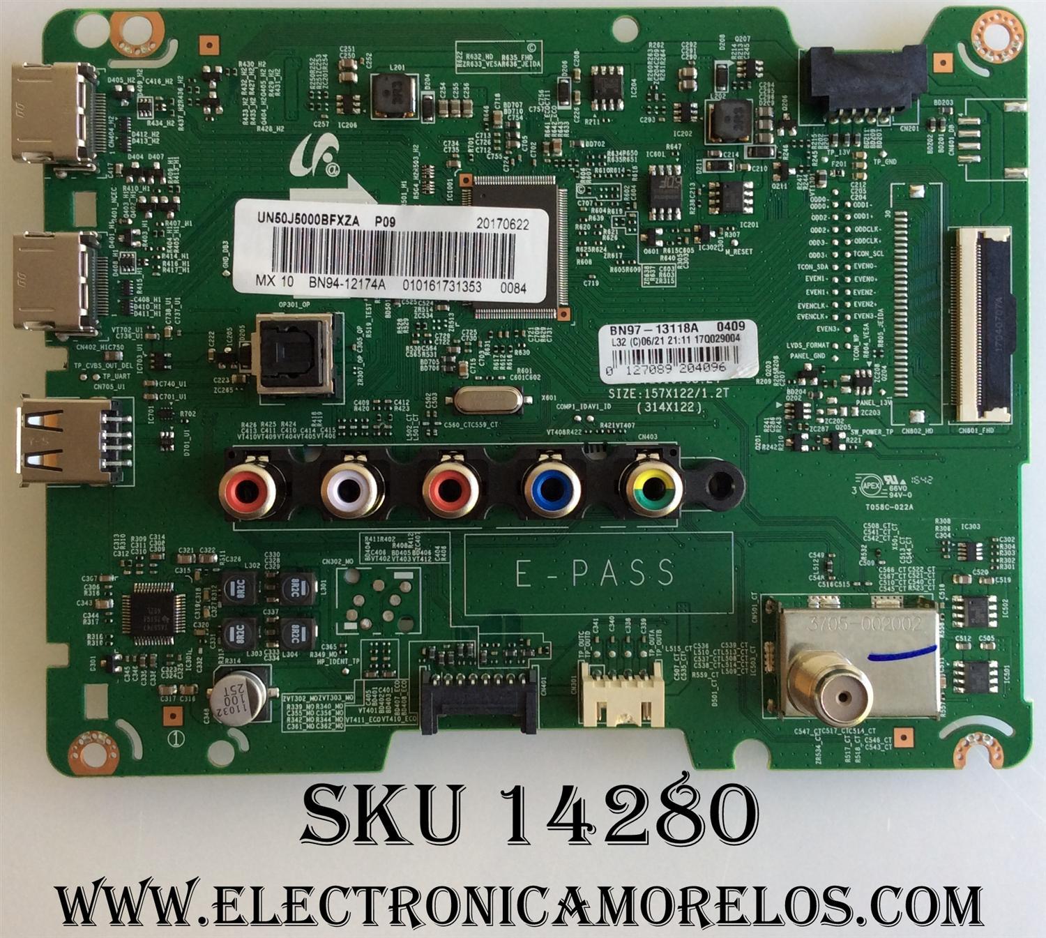MAIN PARA TV SAMSUNG ORIGINAL / NUMERO DE PARTE BN94-12174A / BN41-02415C / BN97-13118A / PANEL CY-JJ050BGAV1V / DISPLAY T500HVN09.2 / MODELO UN50J5000BFXZA / UN50J5000BFXZA VA02