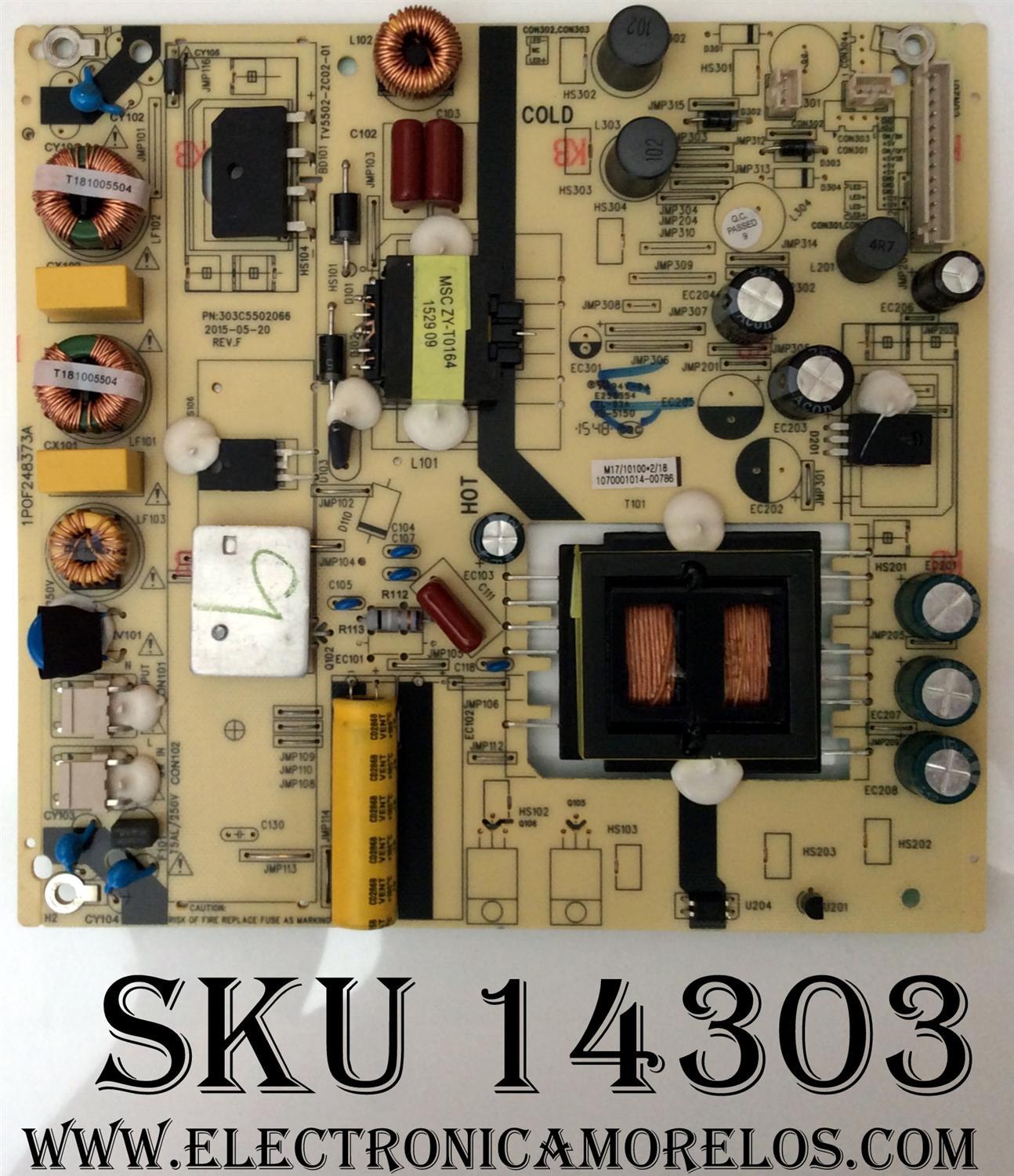 FUENTE DE PODER / JVC 1070001014 / 1POF248373A / 1070001014-00786 / TV5502-ZC02-01 / 303C5502066 /	
