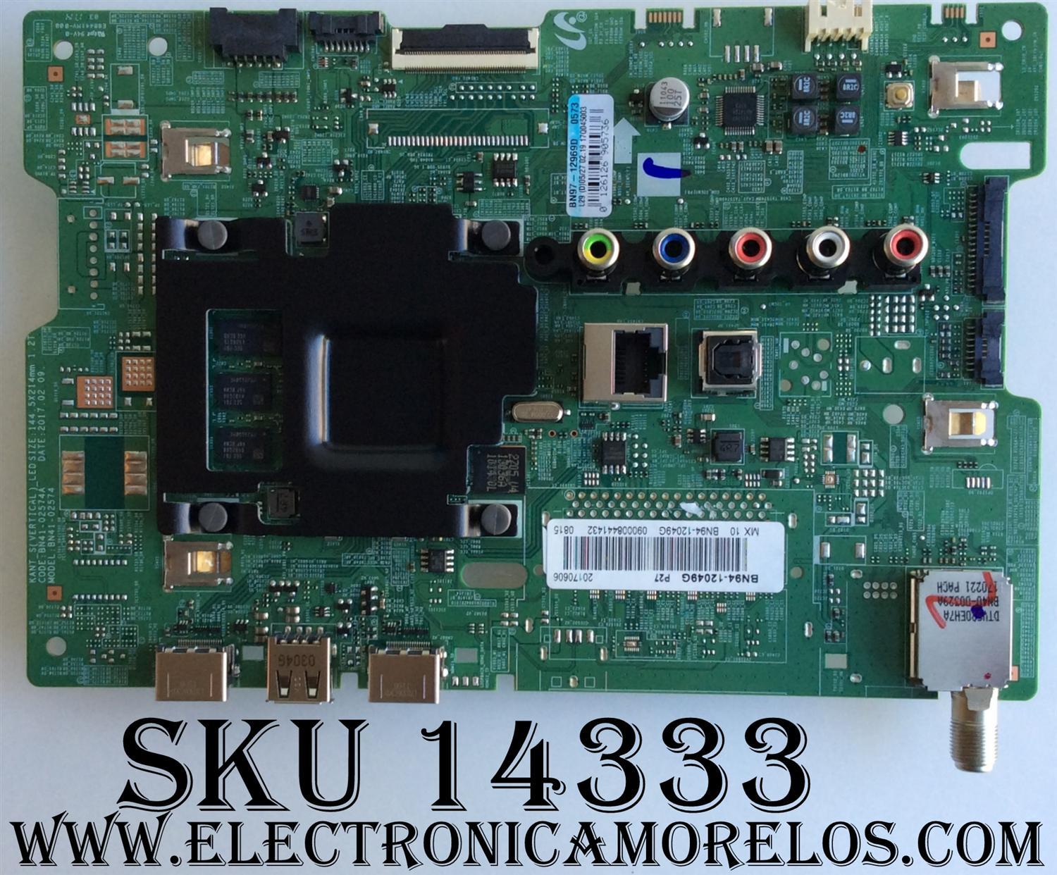 MAIN PARA TV SAMSUNG SMART TV FHD / NUMERO DE PARTE BN94-12049G / BN41-02574A / BN97-12969D / BN9412049G / PANEL CY-JM049BGHV2H / DISPLAY ST4851B01-3 VER.2.1 / MODELO UN49M5300 / UN49M5300AFXZA CA02