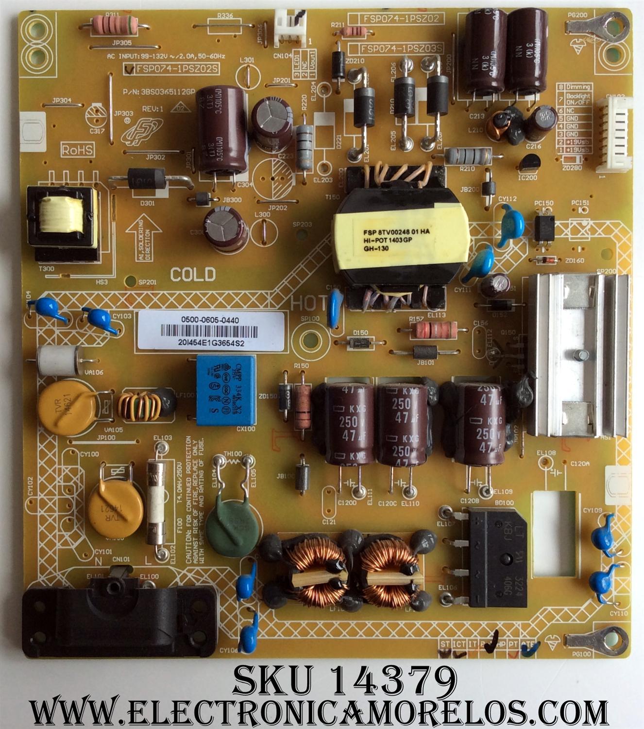 FUENTE DE PODER / SHARP 9LE50006050440 / 0500-0605-0440 / FSP074-1PSZ02S / 3BS0365112GP / PANEL HV320HHB-N00 / MODELO LC-32LE451U