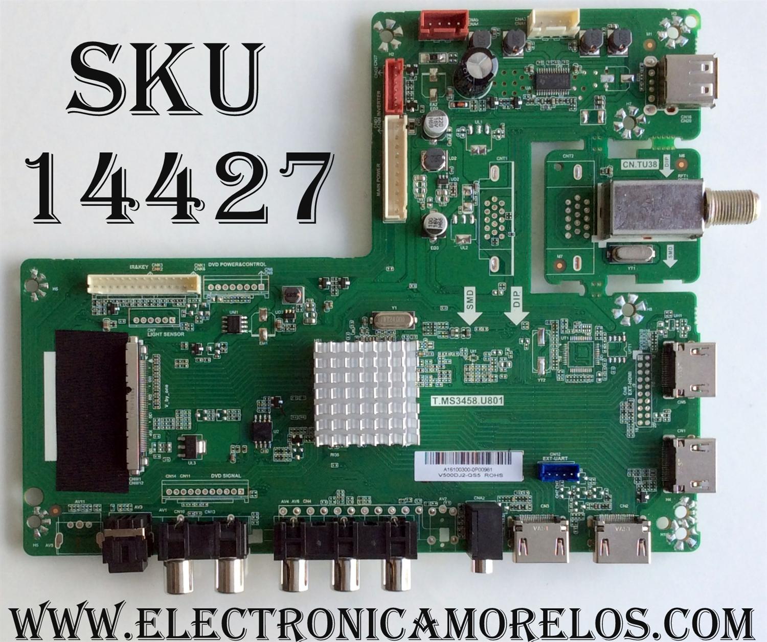 MAIN / RCA A16100300 / T.MS3458.U801 / AE0010758 / MODELO RLDED5099-UHD-A / PANEL V500DJ2-QS5-M3-12V	