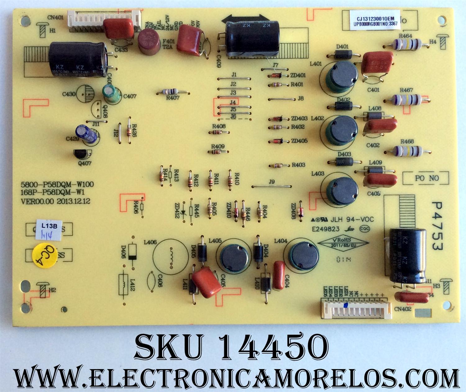 LED DRIVER / PHILIPS UPB000RGB001 / 5800-P58DQM-W100 / 168P-P58DQM-W1 / SUSTITUTAS Kit-58PFL4609/F7-K1 / PANEL V580HJ1-LD6 REV.C1 / MODELO 58PFL4609/F7 DS1 / 58PFL4909/F7 DS2	