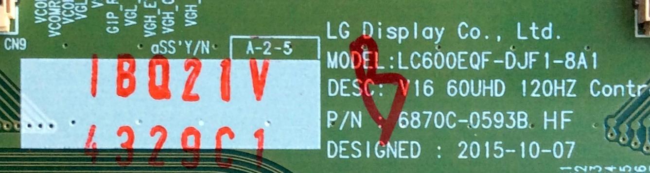 T-CON PARA TV LG / NUMERO DE PARTE 6871L-4329C / 6870C-0593B / 4329C / LC600EQF-DJF1-8A1 / PANEL LC600EQF (DJ)(F1) / MODELO 60UH8500-UA / 60UH8500-UA.BUSWLJR - Imagen 2