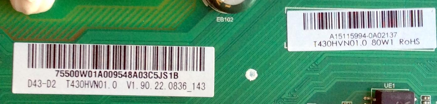 MAIN / FUENTE / (COMBO) / VIZIO A15115994  / 75500W01A009 / TP.MT5580.PB75 /  MODELO D43-D2 LWZJULAR / PANEL LC430DUY-SHA1 - Imagen 2
