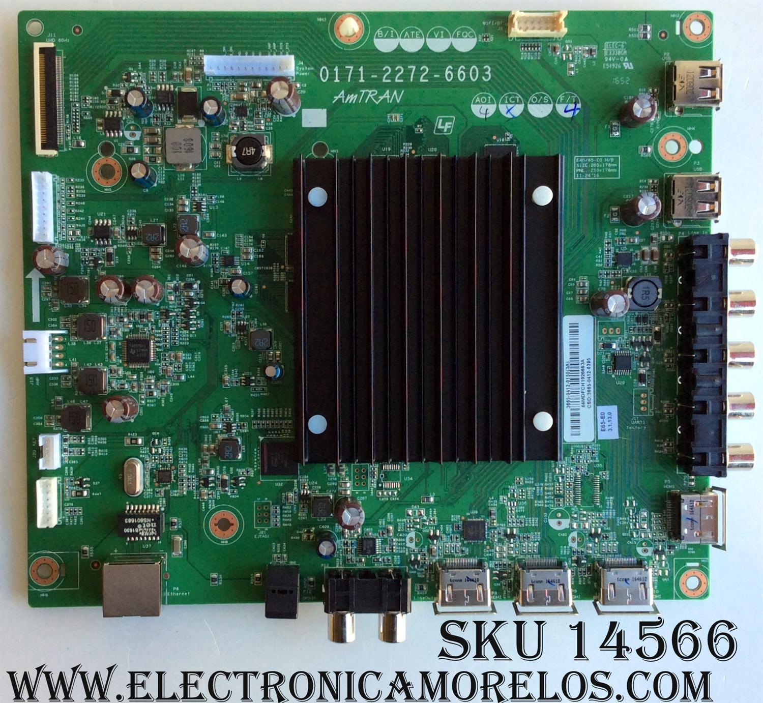 MAIN PARA TV VIZIO / NUMERO DE PARTE 3665-0412-0150 / 0171-2272-6603 / 3665-0412-0395 / 366504120150 / MODELO E65-E0 LAUSVKBT