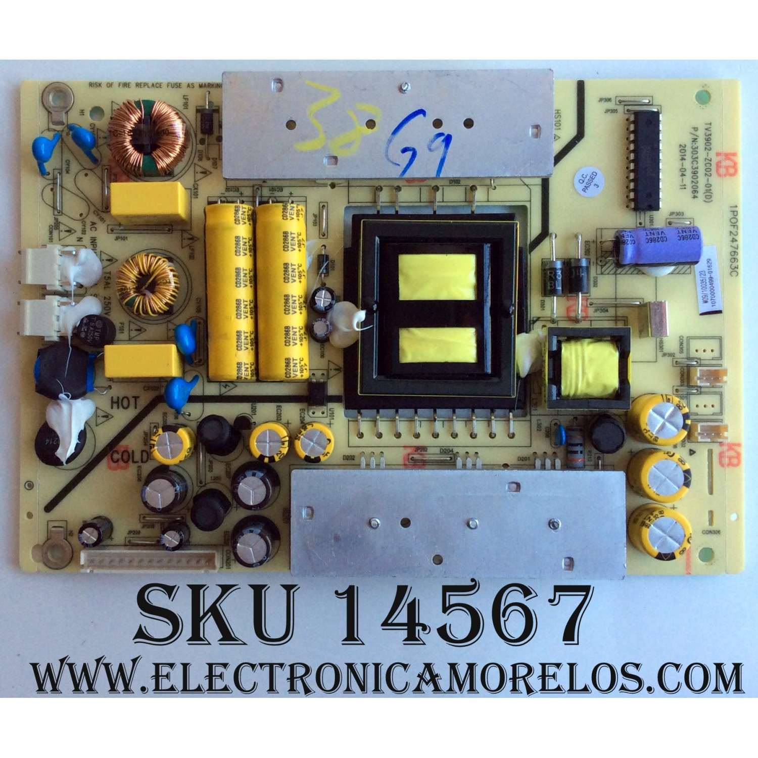 FUENTE DE PODER HAIER / 1070000499 / 1P0F247663C / 303C3902064 / TV3902-ZC02-01 / TV3902-ZC02-01(D) / MODELOS POLAROID MHDV4233-U4 / LE40D8810 / HAIER LE40M600CF / JVC LT40C550