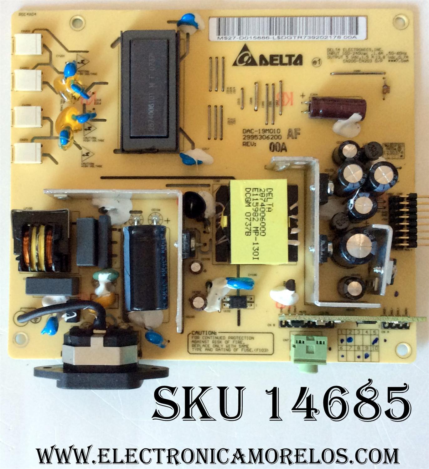 FUENTE DE PODER / VIEWSONIC 27-D015886 / DAC-19M010 / 2995306200 / MODELO VG2230WM / PANEL A220Z1-H01	