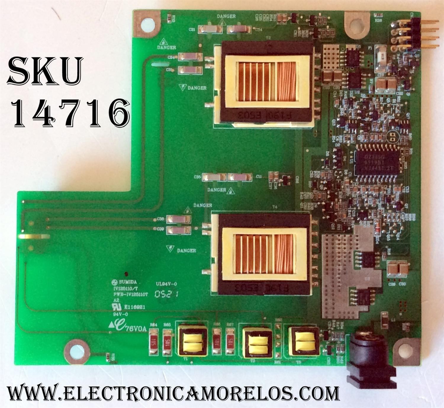 BACKLIGTH INVERTER / WESTINGHOUSE 2714000016 / IV125110/T / PWB-IV125110T / 5A28 A30971 E11757 / MODELO LTV-17V1SL	