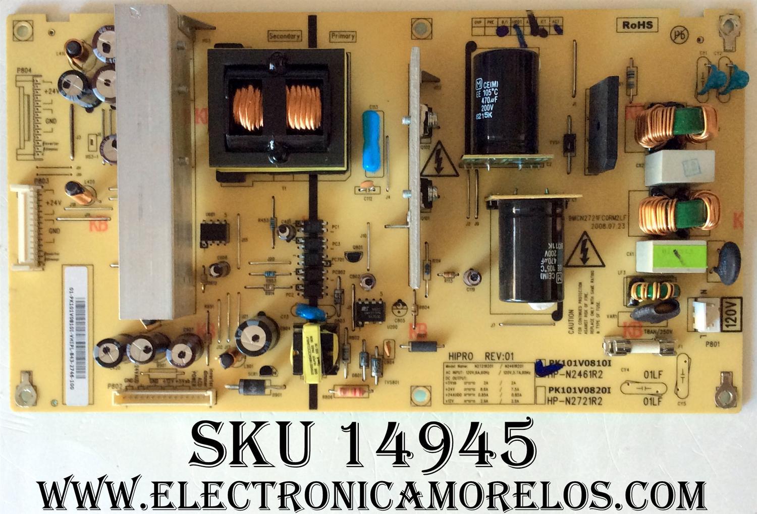 FUENTE DE PODER ((NUEVA)) / TOSHIBA 75016980 / PK101V0810I / HP-N2461R2 / PARTE SUSTITUTA 75013355 / MODELO 40RV52U 