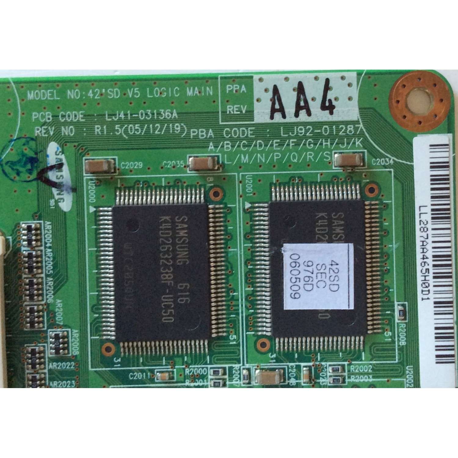MAIN LOGICA / SAMSUNG LJ92-01287A / REV:R1.5 / AA4 / 287AA4 / LJ41-03136A  - Imagen 2