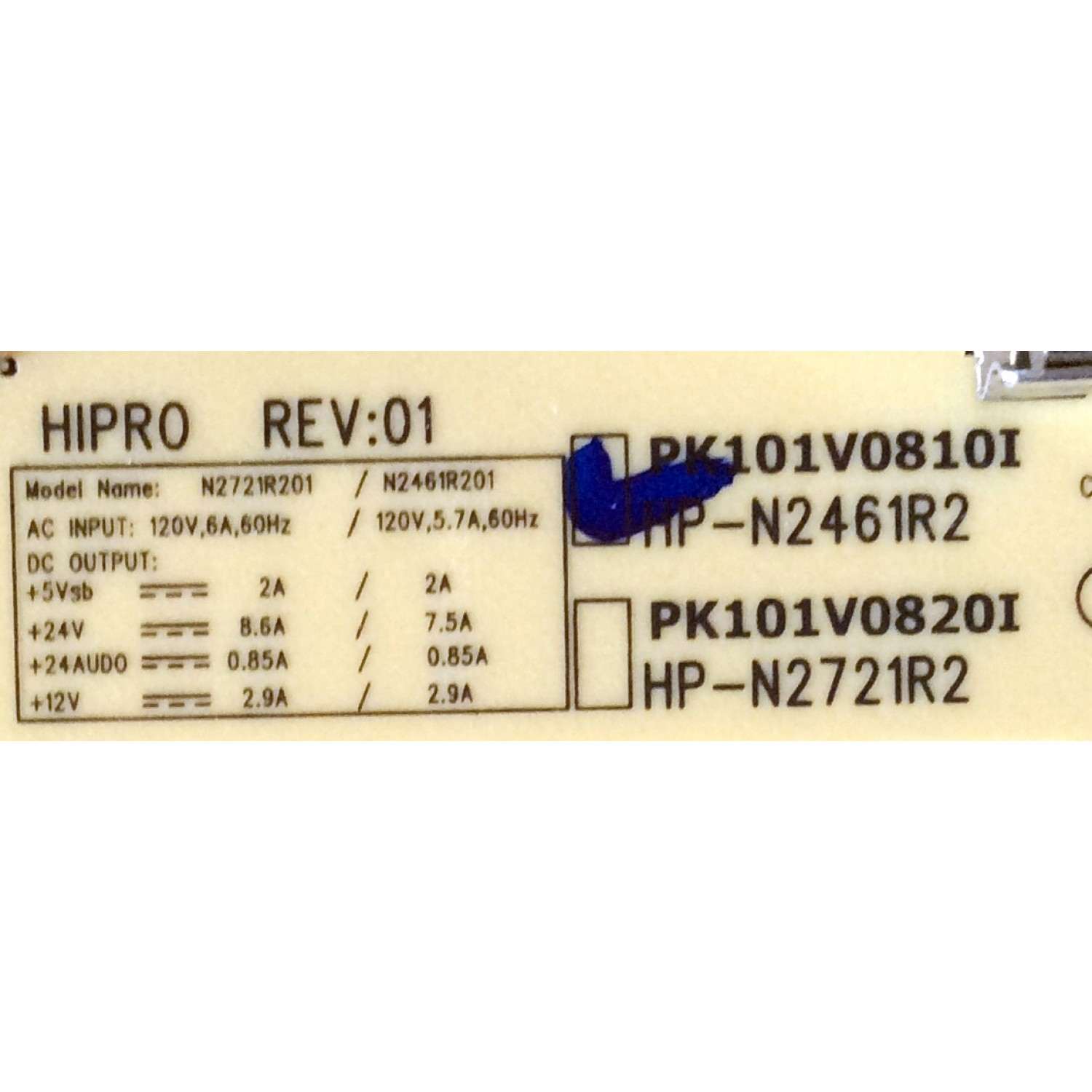 FUENTE DE PODER ((NUEVA)) / TOSHIBA 75016980 / PK101V0810I / HP-N2461R2 / PARTE SUSTITUTA 75013355 / MODELO 40RV52U  - Imagen 2
