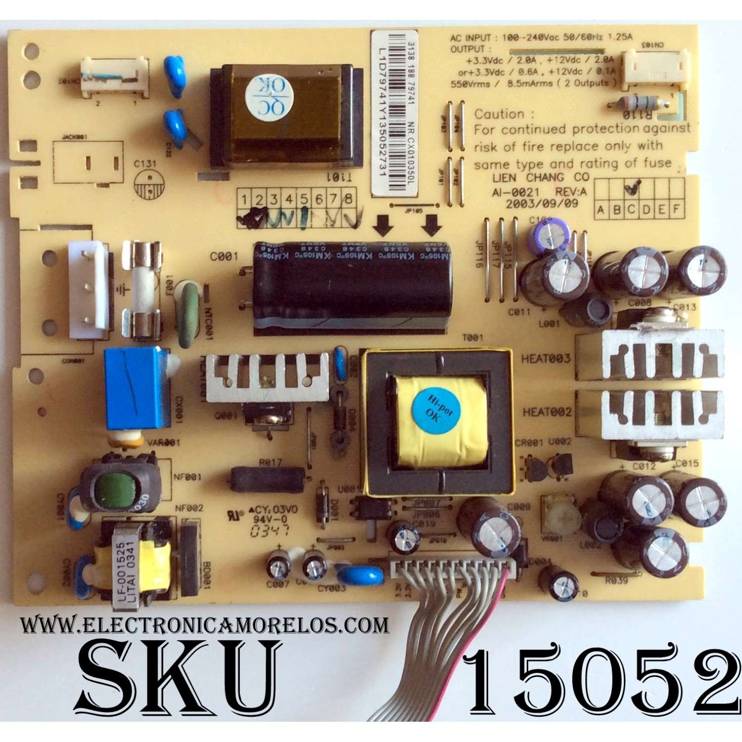 FUENTE DE PODER BACKLIGHT / HP 313818879741  /  AI-0021 / REV: A  / MODELO 1502