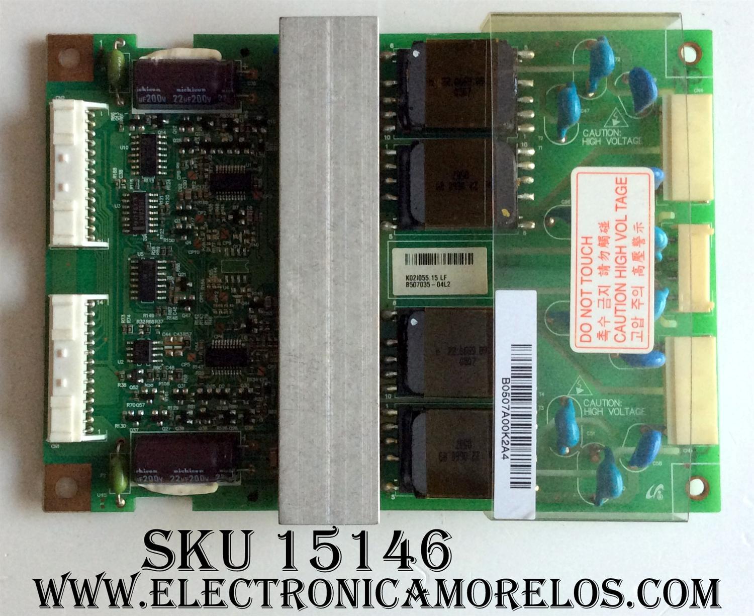 BACKLIGHT INVERTER / KORTEK  K02I055.15 /  B507035-04L2 / REV: 4  /  PANEL LTA400W1-L01 / MODELO  KT-LS40W1 