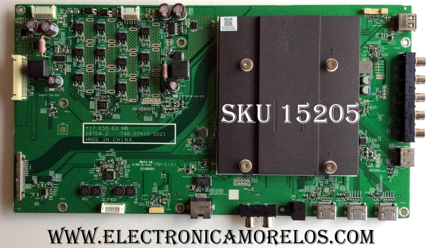 MAIN / VIZIO ARS73401M010001 / E55-E2 LWZ2VIAT-MAIN / 748.02410.0021 / 16T04-2 / Y17 E55-E2 MB / E198681 / MODELO E55-E2 LWZ2VIAT	