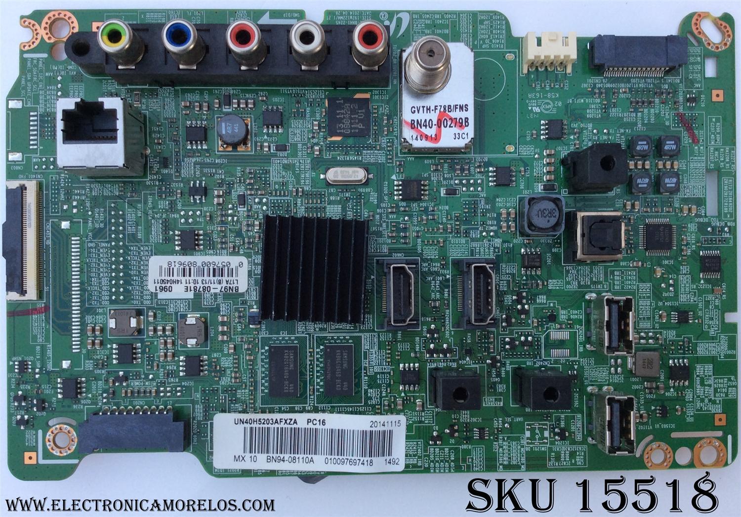 MAIN / SAMSUNG BN94-08110A / BN97-08781E / BN41-02245A / MODELO UN40H5203AFXZA UF05 / DISPLAY LSF400HM02-A01 / PANEL CY-DF400BGLV1H	