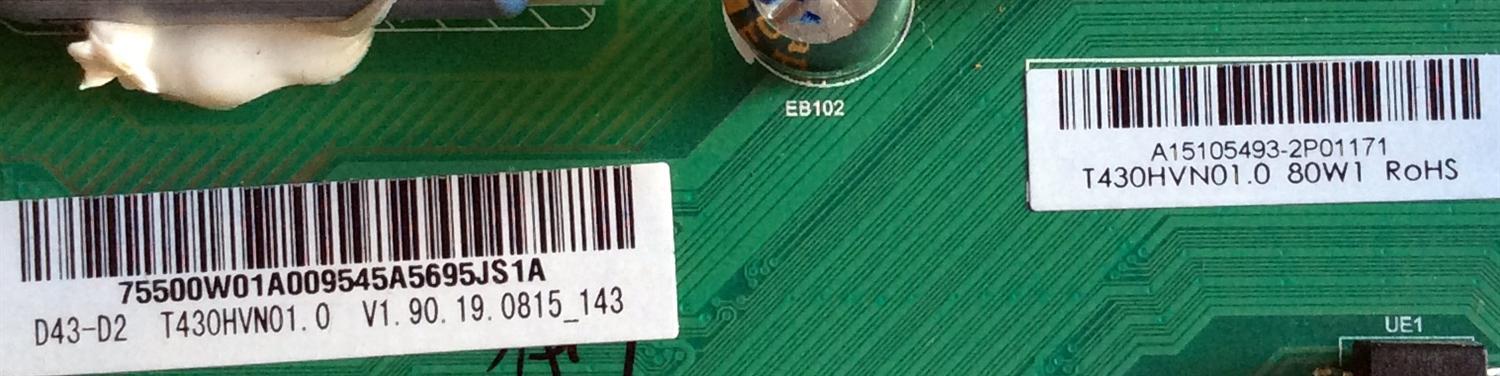 MAIN / FUENTE / (COMBO) / VIZIO / 75500W01A0095 / TP.MT5580.PB75 / PANEL T430HVN01.0 / MODELO D43-D2 LWZ2ULAR - Imagen 3