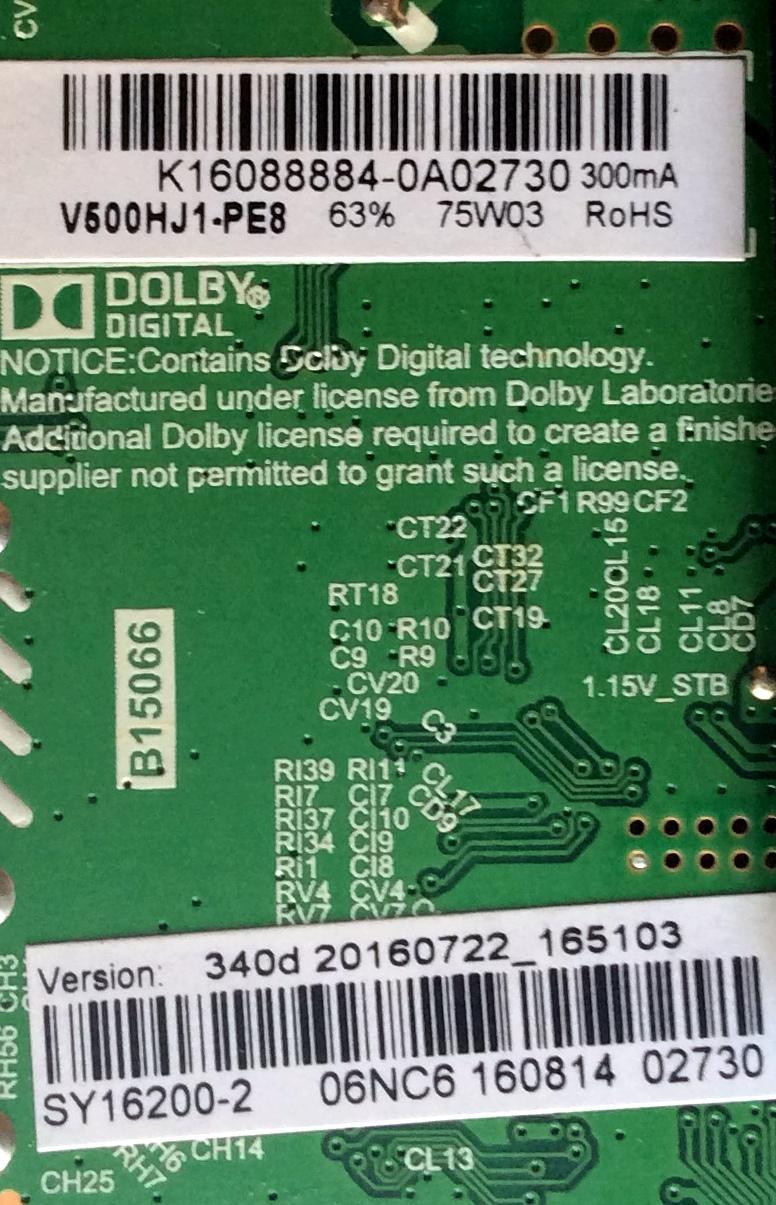MAIN FUENTE (COMBO) PARA TV ELEMENT / NUMERO DE PARTE K16088884 / TP.MS3393.PB801 / SY16200-2 / 340d 20160722_165103 / 06NC6  160814   02730 / PANEL V500HJ1-PE8 / MODELO ELEFW5016 LE-50GDXB-B3 - Imagen 3
