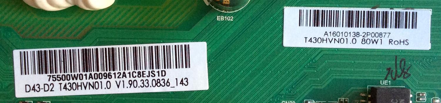 MAIN / FUENTE / (COMBO) / VIZIO A16010138  / 75500W01A009 /TP.MT5580.PB75 / PANEL TP.MT5580.PB75 / MODELO  D43N-E1 LTT7VNBT - Imagen 3