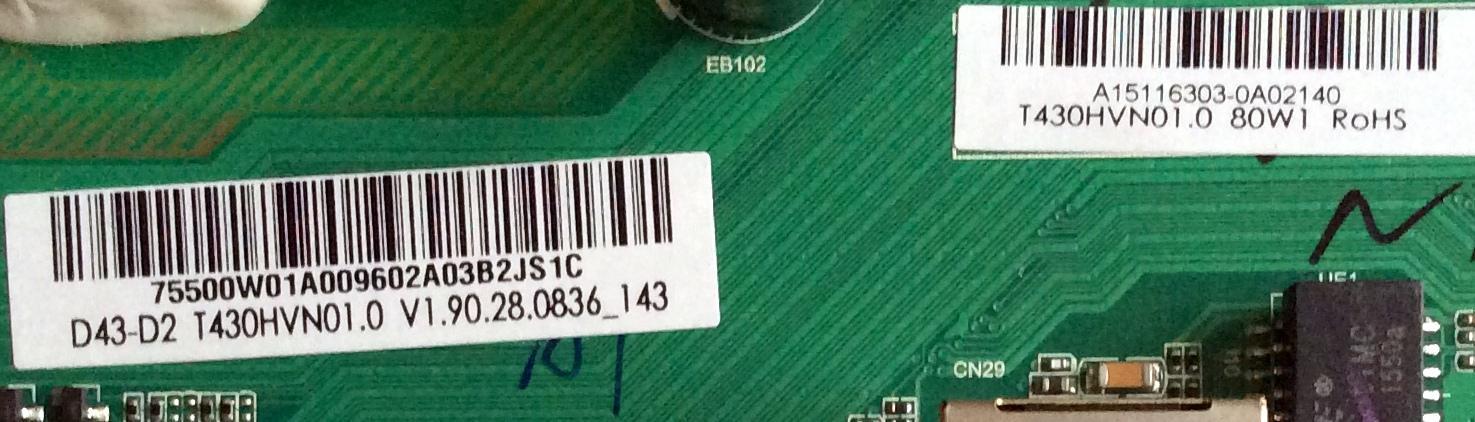 MAIN / FUENTE (COMBO) VIZIO / A15116303 / TP.MT5580.PB75 / 75500W01A009 / A48D3B8AC629 / MODELO D43-D2 LWZ2ULCS / PANEL T430HVN01.0 - Imagen 3