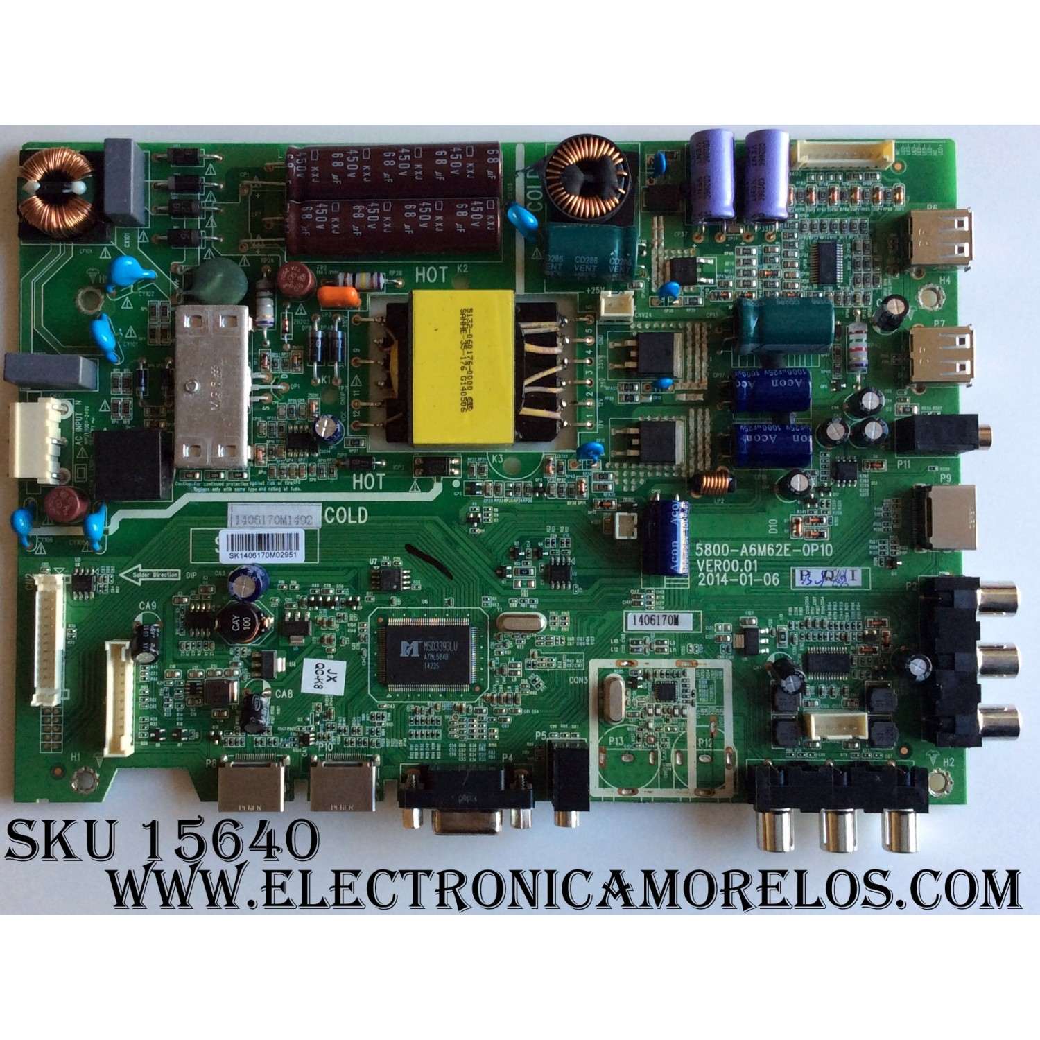 MAIN FUENTE ((COMBO)) PARA TV SPELER / NUMERO DE PARTE 5800-A6M62E-0P10 / 5800-A6M62E-0P10 VER00.01 / VER00.01 / 1402054M / 1406170M / 1402054M1069 / SK1402054M / PANEL LC320DXJ-SFE1 / LC320DXJ (SF)(F1) / MODELO SPLED32