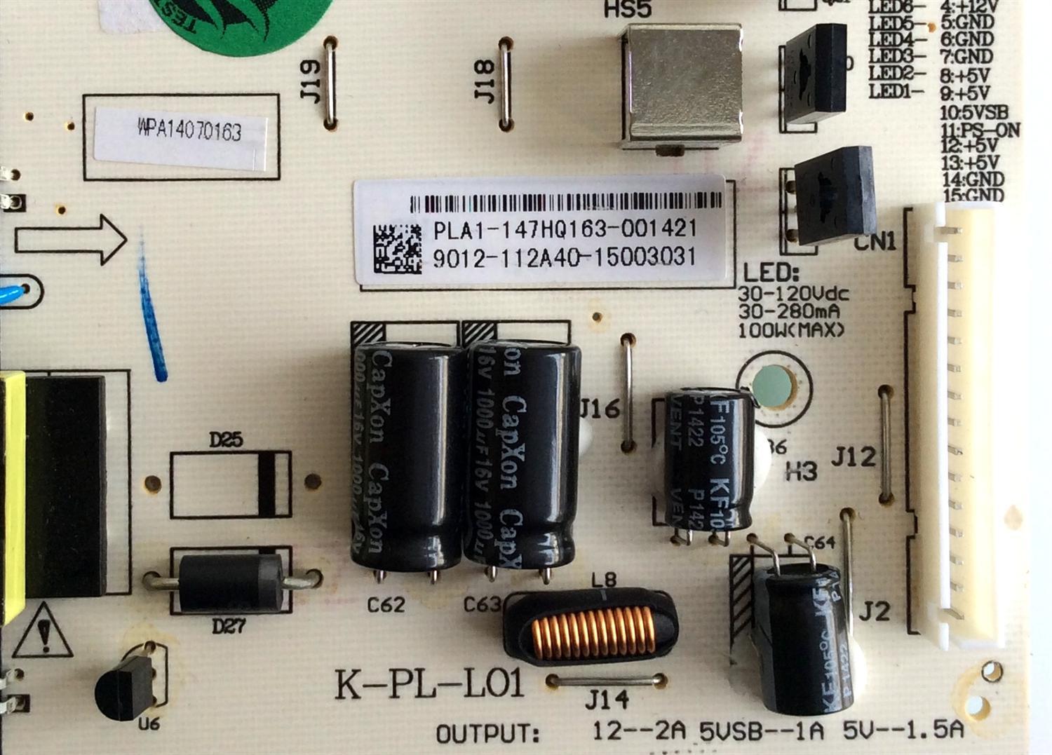 FUENTE DE PODER / AOC 9012-112A40 / K-PL-L01 / PLA1-147HQ163-001421 / MODELO LE48H454F - Imagen 2