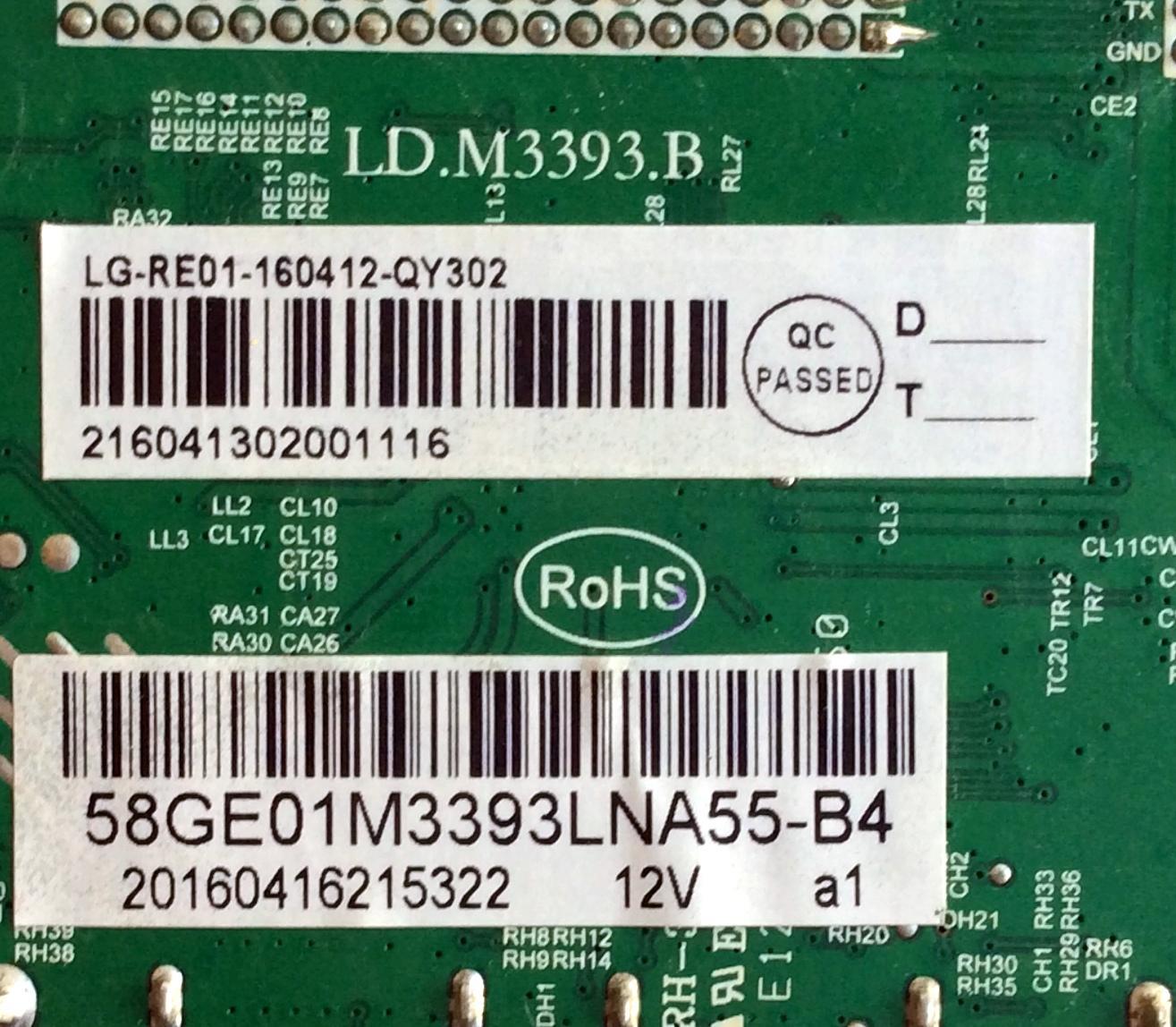 MAIN / RCA 58GE01M3393LNA55-B4 / LD.M3393.B / LG-RE01-160412-QY302 / MODELO LED58G45RQ / PANEL V-580HJ1-PE6-12V  - Imagen 2