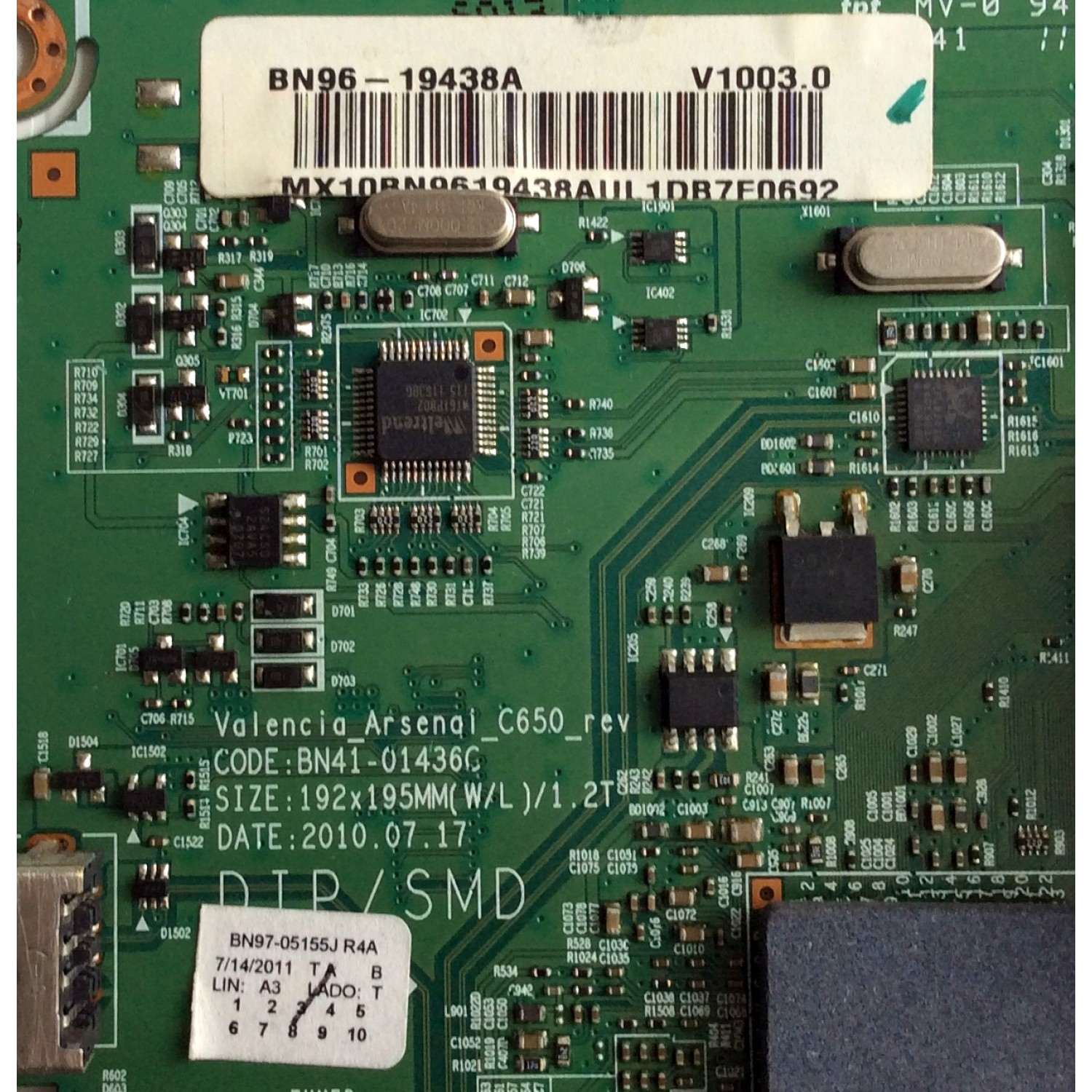 MAIN / SAMSUNG BN96-19438A / BN41-01436C / BN97-05155C / PARTES SUSTITUTAS BN94-04228A / BN96-19774A / PANEL LTF400HF19-V01 / MODELO LN40D630M3FXZA SQ01 - Imagen 2