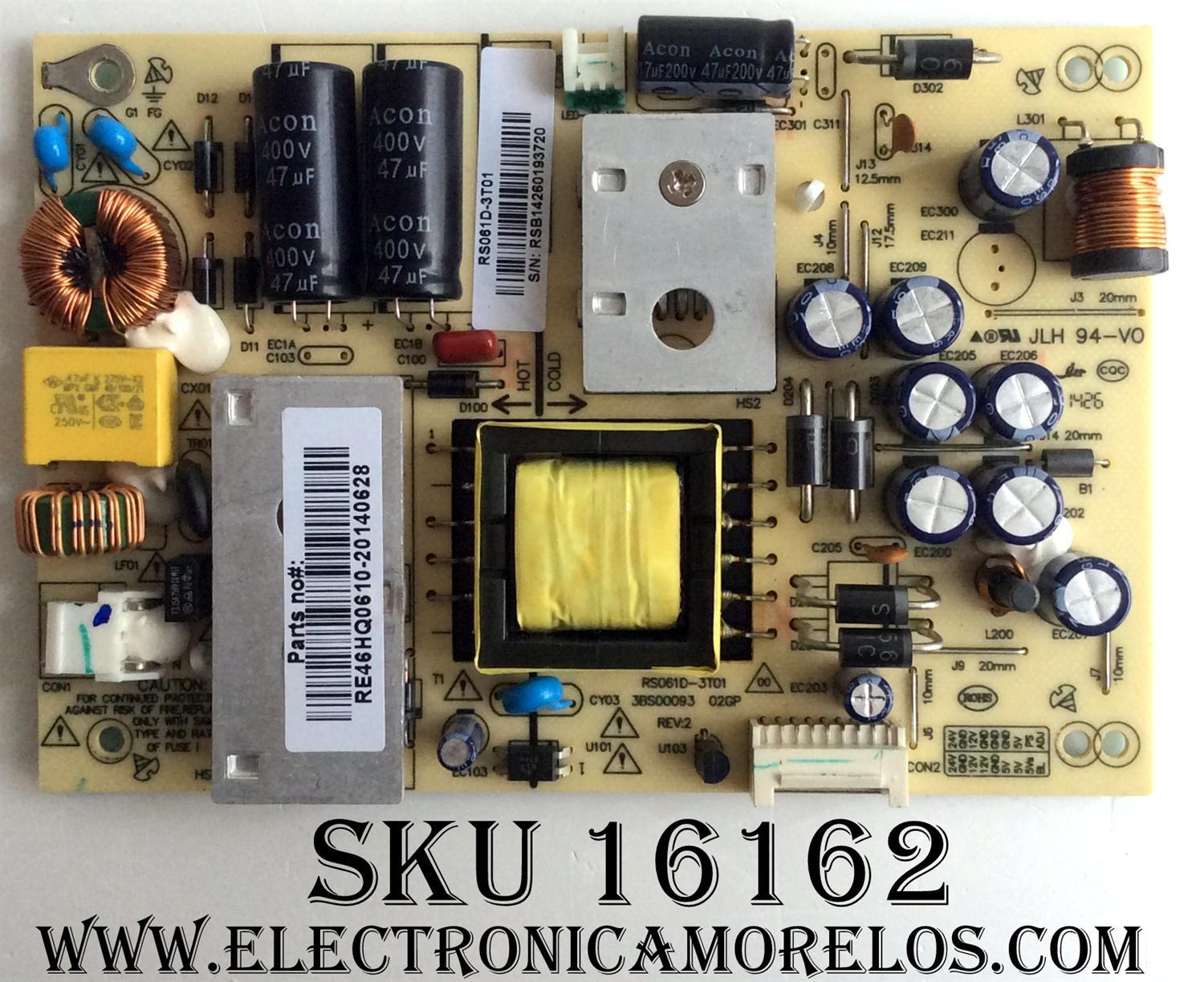 FUENTE DE PODER / RCA RE46HQ0610 / RS061D-3T01 / 3BS00093 / 3BS0009302GP / REV:2 / MODELO SLD32A30RQ 4417-SL32A30-B1