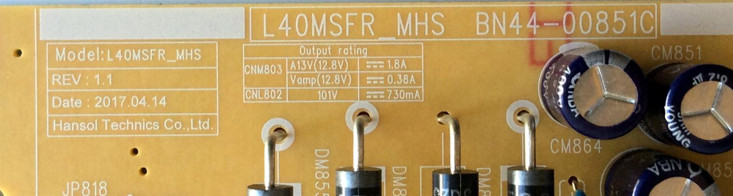 FUENTE DE PODER PARA TV SAMSUNG / NUMERO DE PARTE BN4400851C / BN44-00851C / L40MSFR_MHS / MODELOS UN40M5300 / UN40N5200 / UN40J5203 / UN40J5290 / UN40M530D / UA40M5000 / UA40M5050 / UA40J5200 / HG40NF690GFXZA / MAS MODELOS EN DECRIPCIÓN - Imagen 3