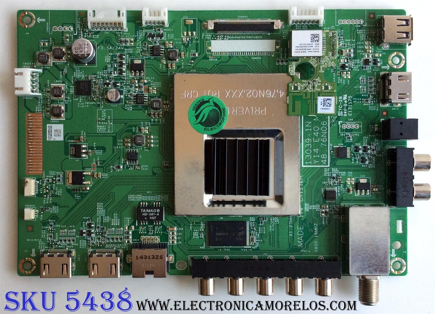 MAIN PARA TV VIZIO / NUMERO DE PARTE 5576N01B01 / 48.76N05.01N / 55.76N01.B01 / 13039-1N / 91.76N10.B01G / 5576N01B01G / PANEL LSC480HN05-B01 / MODELOS E480I-B2 LWJQPOJQ / E480I-B2 LWZQPODQ / E480I-B2 LWJQPOFQ / E480I-B2 LWZQPODP / E480I-B2 LWZQPOJQ