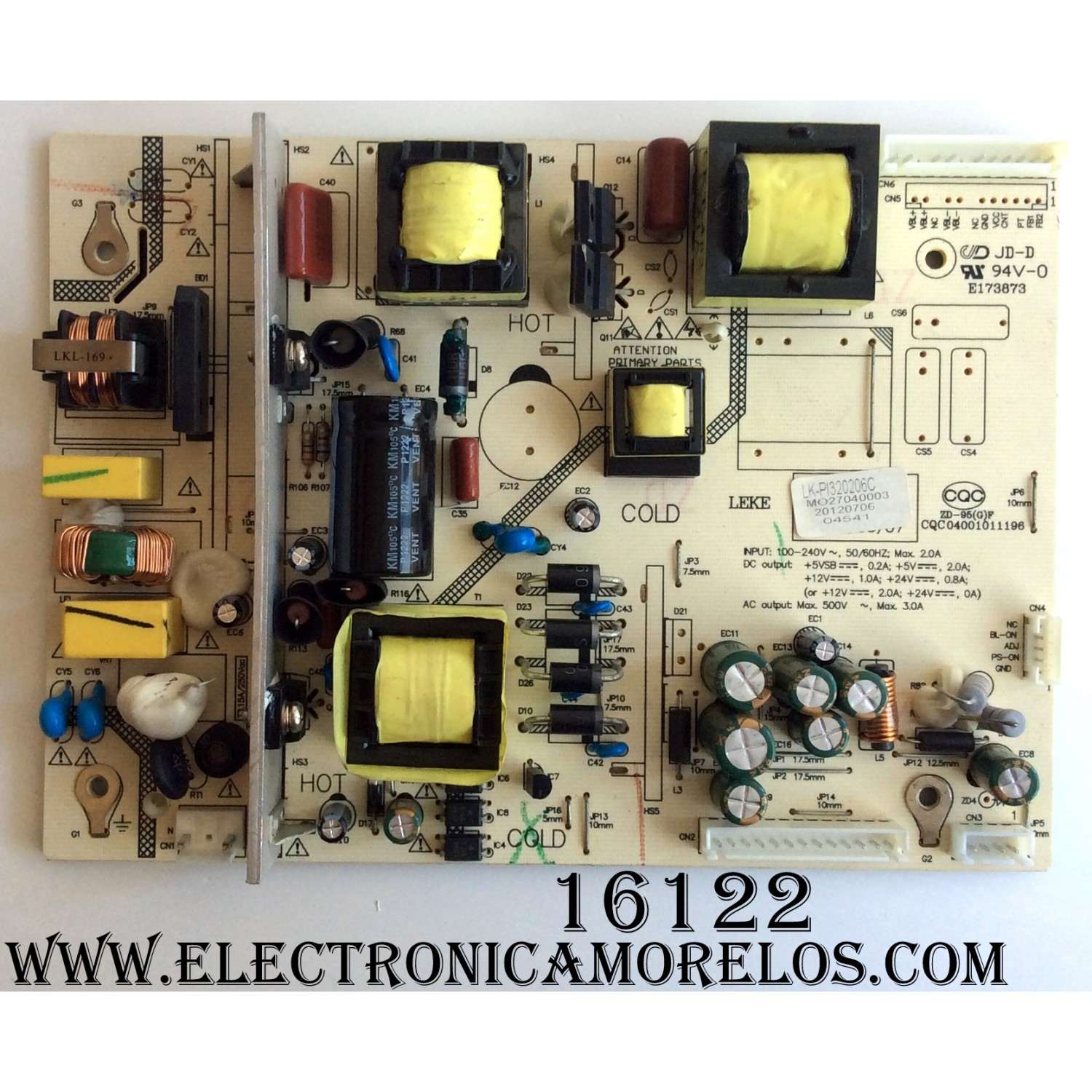 FUENTE DE PODER / APEX LK-PI320206C / CQC04001011196 / 20120706 / MO27040003 / MODELO LD3288M