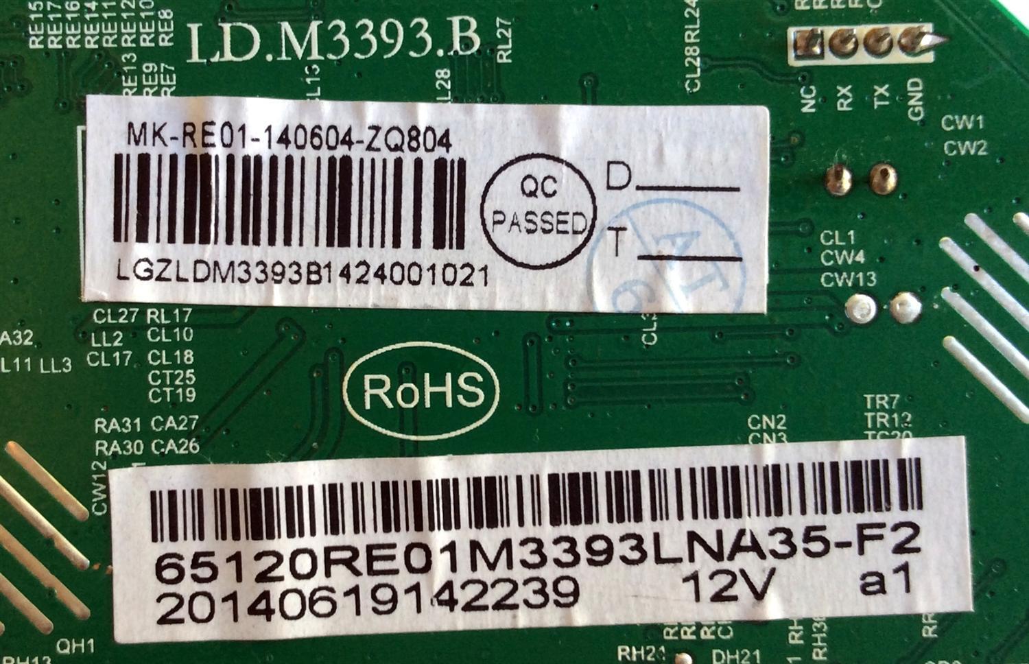 MAIN / RCA 65120RE01M3393LNA35-F2 / LD.M3393.B / MK-RE01-140604-ZQ804 / 3393BI424001 / PANEL`S V650DK1 / V650DK2 / MODELOS LED65G55R120Q 4517-LE65G55-F2 / LED65G55R120Q 4532-LE65G55-F2 / LED65G55R120Q 4528-LE65G55-F2 - Imagen 2