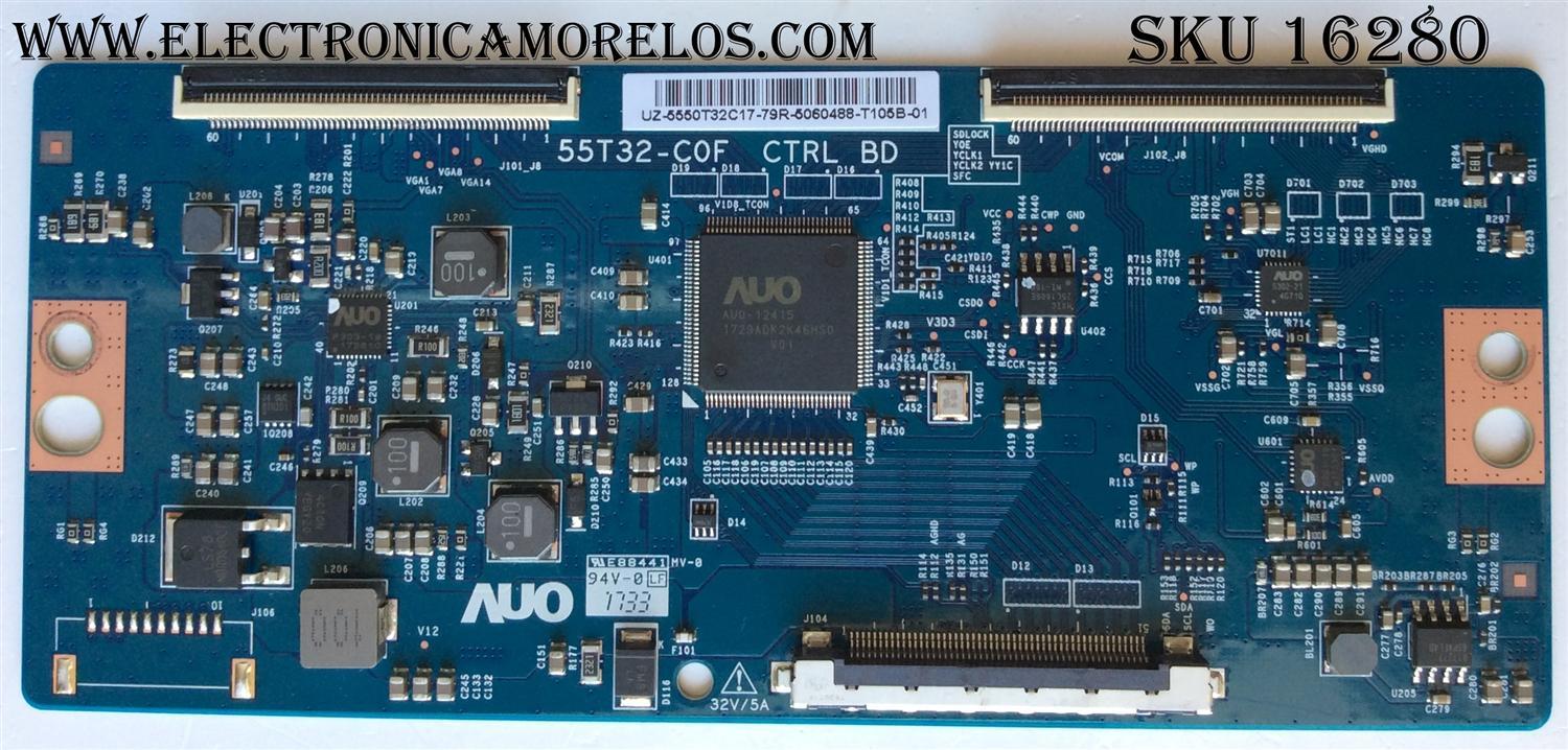 T-CON PARA TV SONY / NUMERO DE PARTE 55.50T32.C17 / 5550T32C17 / 55T32-C0F / PANEL TPT500U1-QVN03.U REV:S7B0E / MODELO KD-50X690E