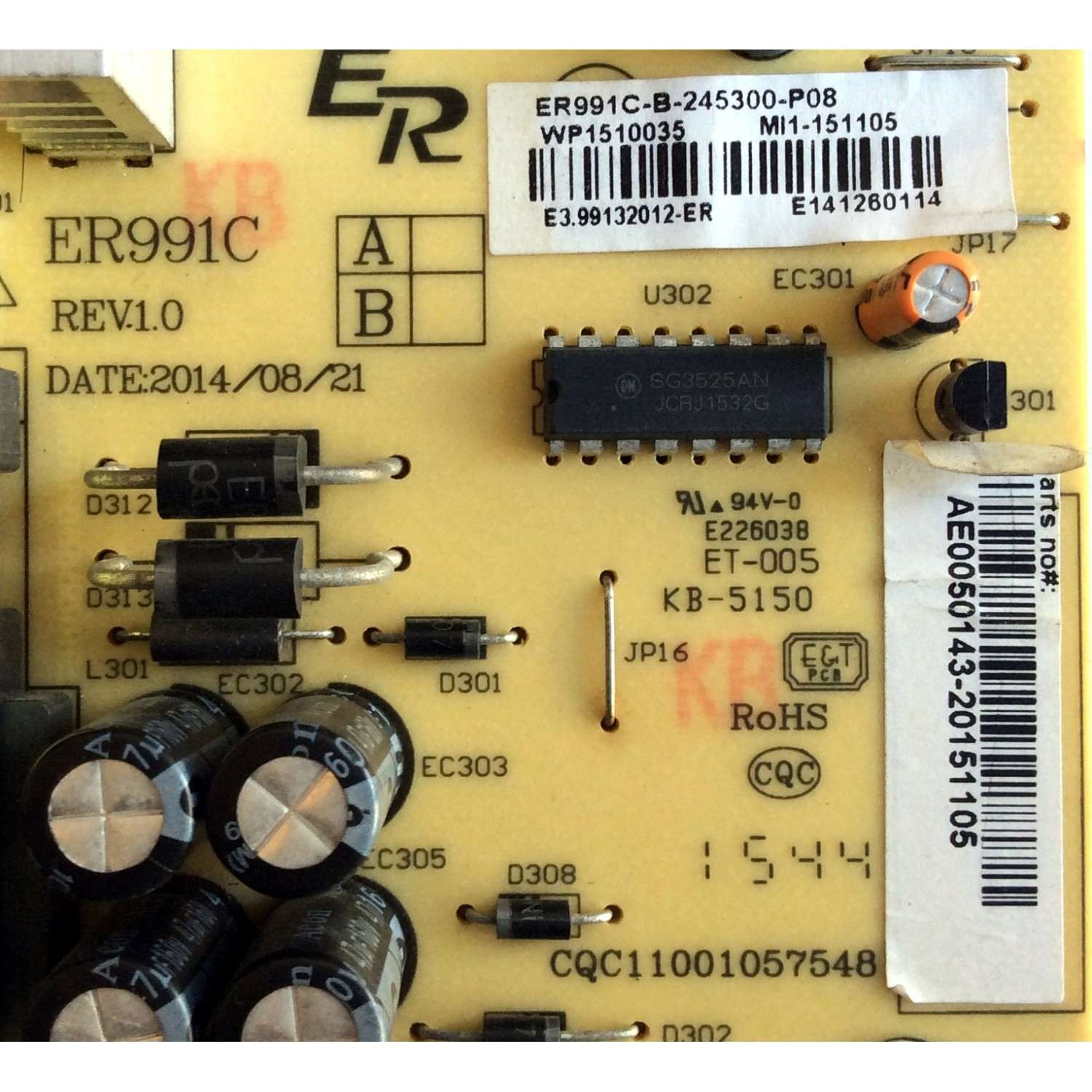 FUENTE DE PODER PARA TV RCA / NUMERO DE PARTE AE0050143 / ER991C / ER991C-B / ER991C-B-245300-P08 / CQC11001057548 / WP1510035 / MODELO SLD65A55RQ 5518-SL65A55-B2 - Imagen 2