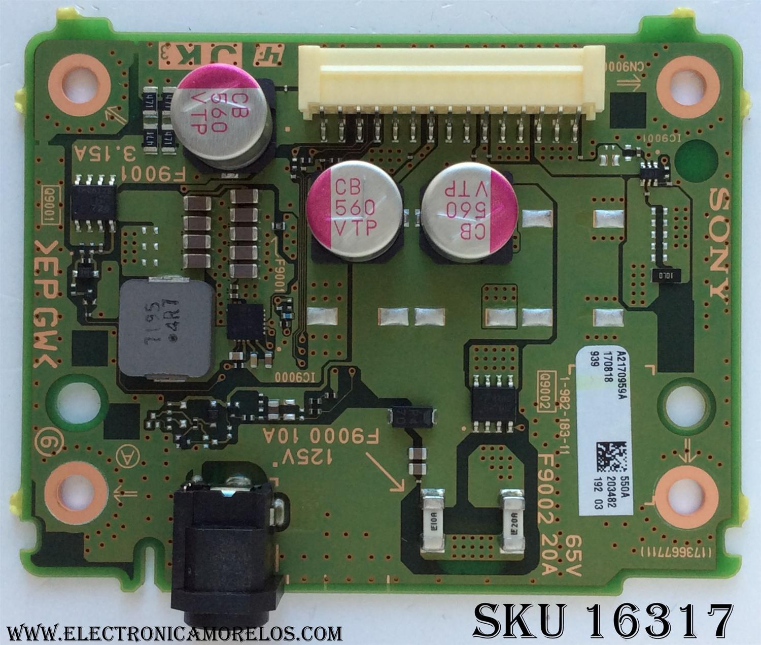 TARJETA JK3 / SONY A-2170-959-A / A2170959A / 550A / 1-982-183-11 / 173667711 / MODELO XBR-55X900E / PANEL YD7S550DND01B	