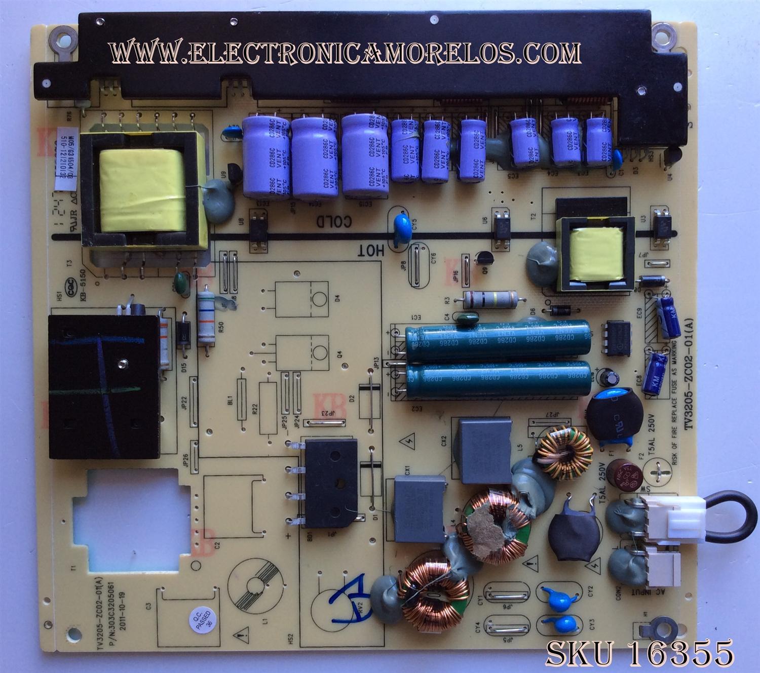 FUENTE DE PODER / PIONEER 510-121210132 / TV3205-ZC02-01(A) / 303C3205061 / MODELO PLE-3902FHD / PANEL T390HVN01.0	