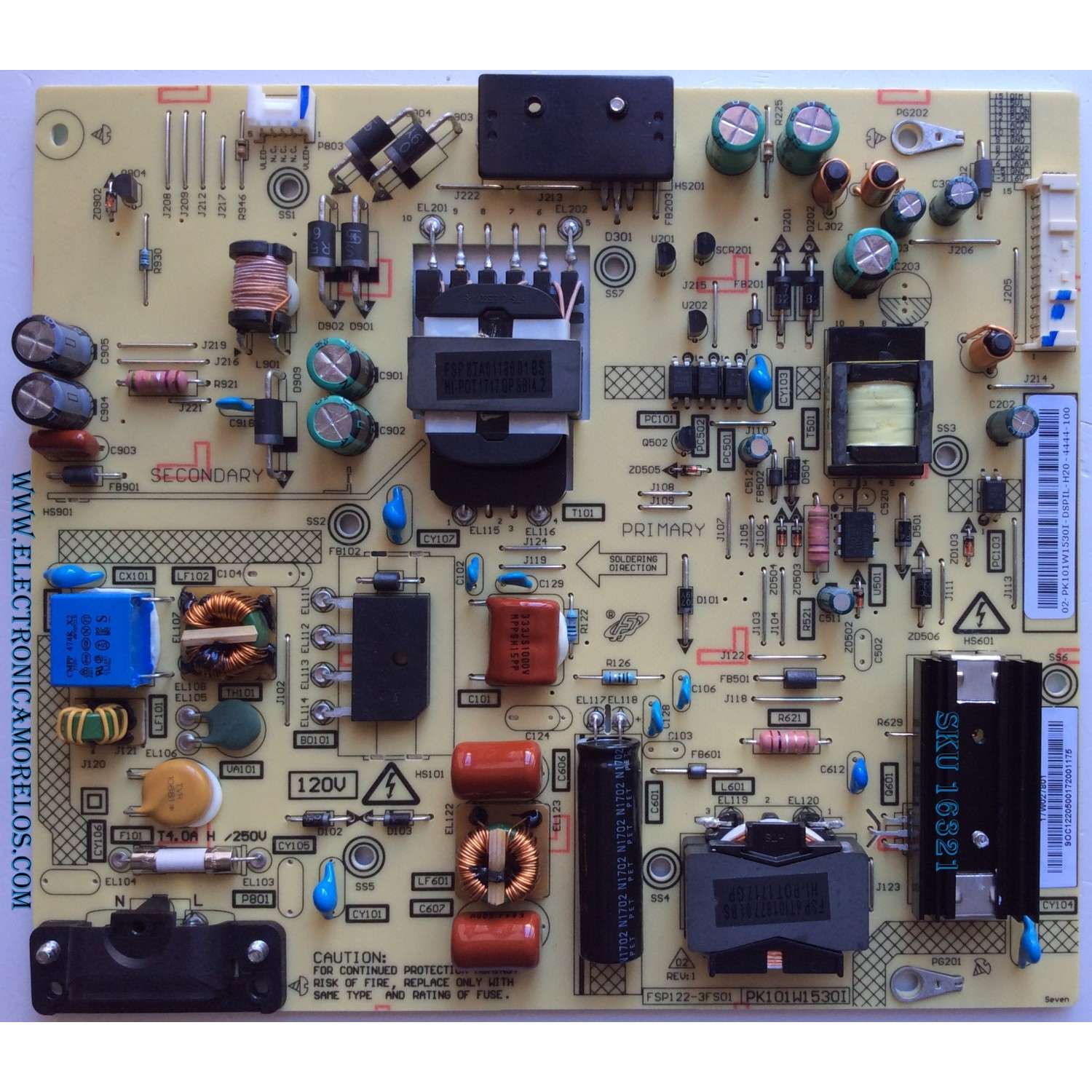 FUENTE DE PODER PARA TV TOSHIBA / NUMERO DE PARTE PK101W1530I / FSP122-3FS01 / 02-PK101W1530I-DSPIL / 3BS0427812GP / PANEL U500DU01 TT101 REV:CD1.A / U500DU01-TT101 REV:CD1.A / MODELO 50L711U18