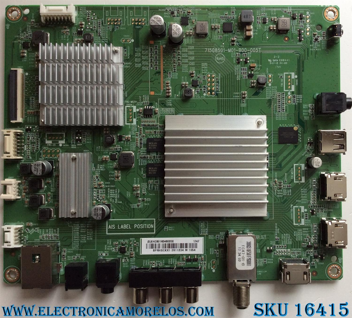 MAIN / INSIGNIA XHCB01K048 / 715G8501-M01-B00-005T / XHCB01K0480 / (X)XHCB01K048020X / PANEL TPT550U1-QVN05.U REV:S57B0A / MODELO NS-55DR620NA18