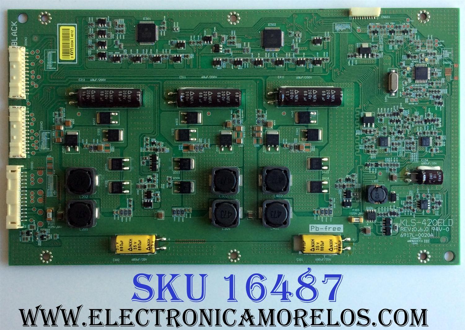 BACKLIGHT INVERTER / LED DRIVER /  SIGMAC 6917L-0020A / KLS-420ELD / PANEL LC4201WUL (SB)(T1) / MODELOS LE42AB1 / 42SL90-UA / 42SL9000-ZA AEKVLJG / 42LED55SA