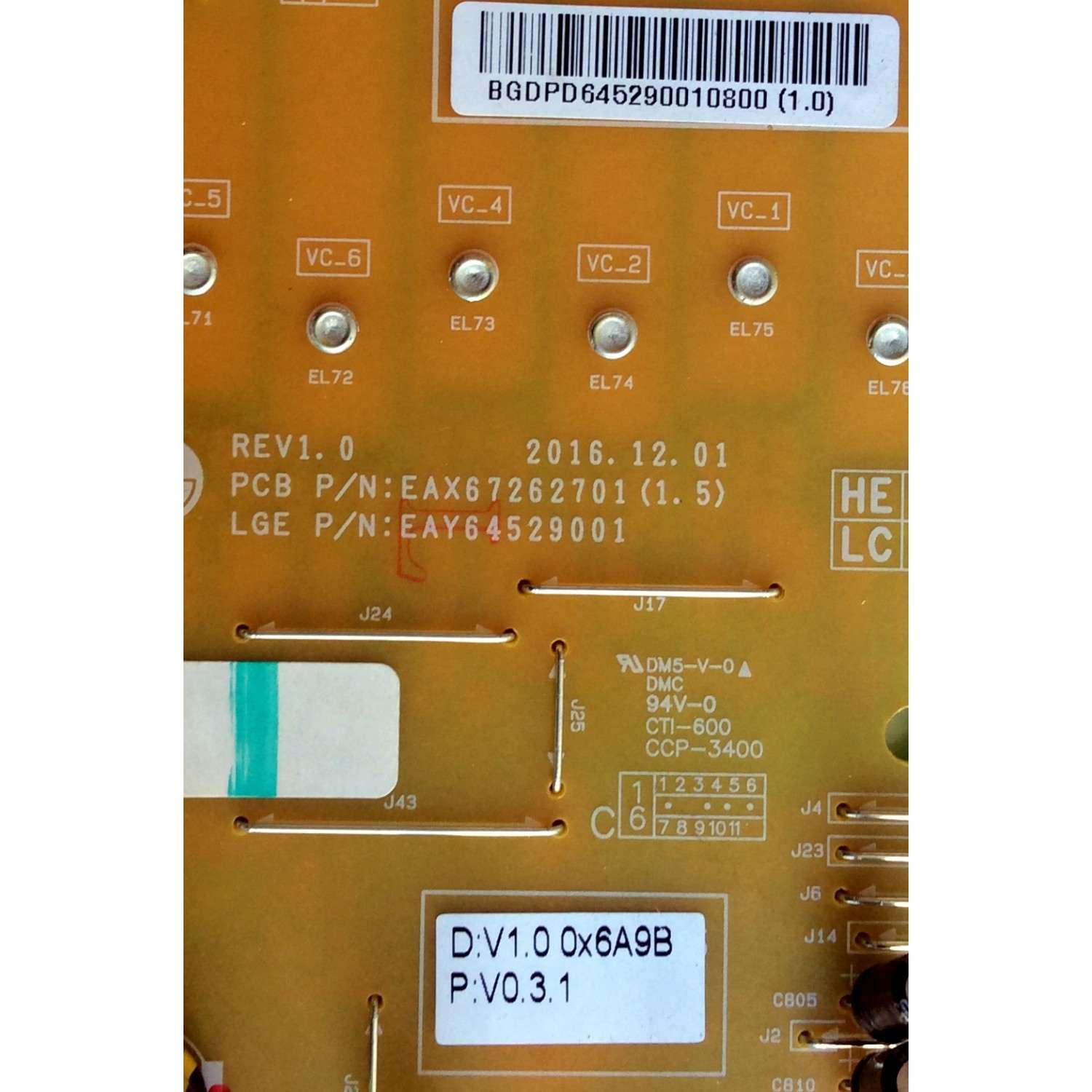 FUENTE DE PODER ORIGINAL PARA TV LG / NUMERO PARTE EAY64529001 / LGP6065-17UL6 / EAX67262701 / 64529001 / EAX67262701(1.5) / PANEL LC650EGE (FK)(M1) / LC650EGF (FK)(M2) / LC650EGE (FK)(M5) / MODELO 60UJ7700-UA / 60SJ8000-UA / 65SJ8000-UA / 65UJ7700-UA - Imagen 2
