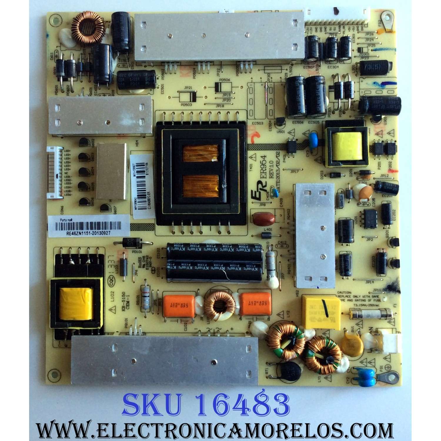 FUENTE DE PODER / RCA RE46ZN1151 / ER954 / REV:1.0 / RE46ZN1151-20130927 / PANEL T500HVN01.0-QYE / MODELO LED50B45RQ