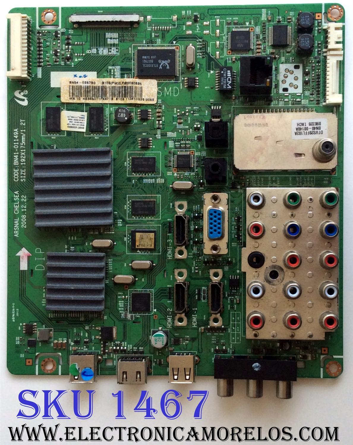 MAIN SAMSUNG BN94-02573G / BN41-01149A / BN97-03088G / MODELO LN46B650T1FXZA / PANEL LTF460HF07  A04