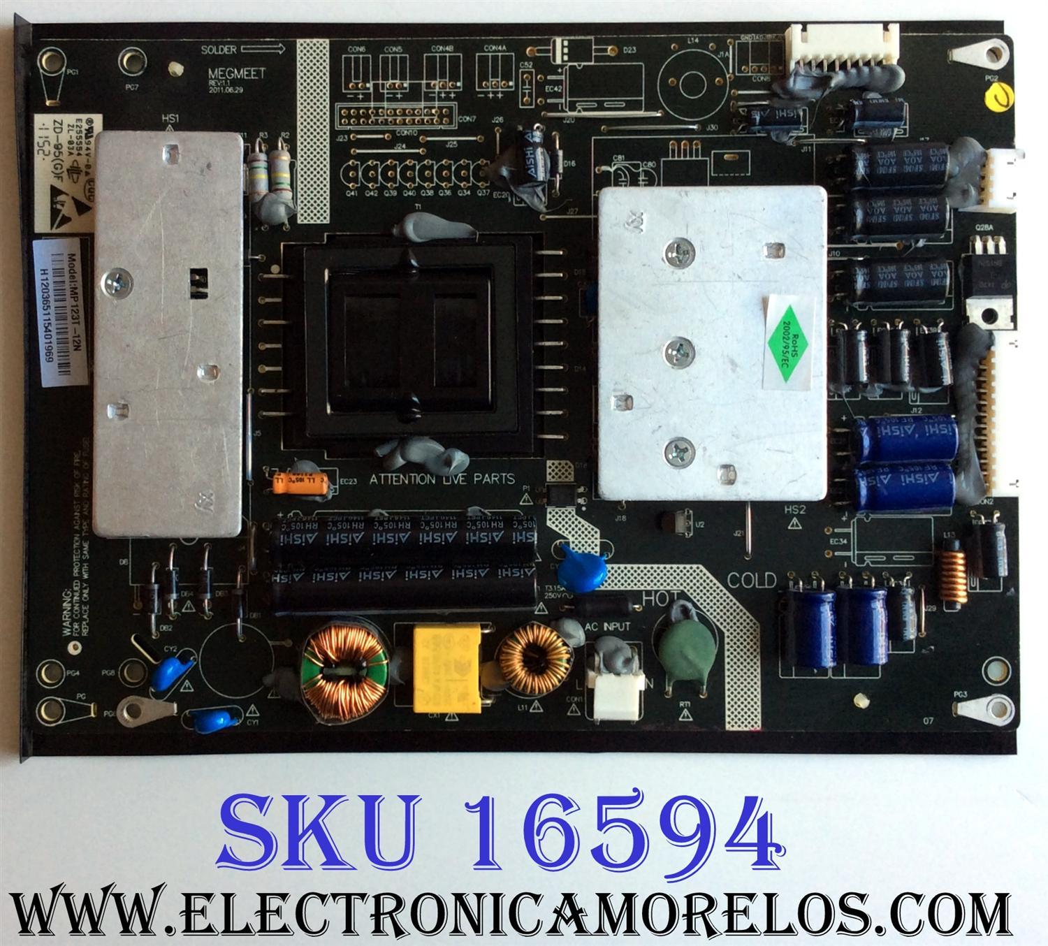 FUENTE DE PODER / SCEPTRE MP123T-12N / ZD-95(G)F / ZL-03A / E255554 / H120365115401969 / PANEL T315HW07 V.8 / MODELOS E320PV-FHD8HW07V8 / E325BV-HD / ELEFT325