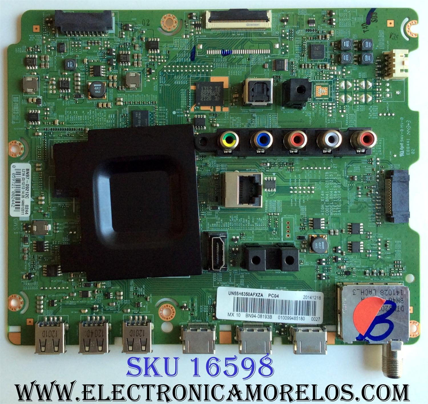MAIN / SAMSUNG BN94-08193B / BN41-02157B / BN97-09212C / PARTE SUSTITUTA BN94-07259E / PANEL CY-GH055CSLV1H / MODELOS UN55H6350AFXZA  / UN55H6350AFXZA TH01