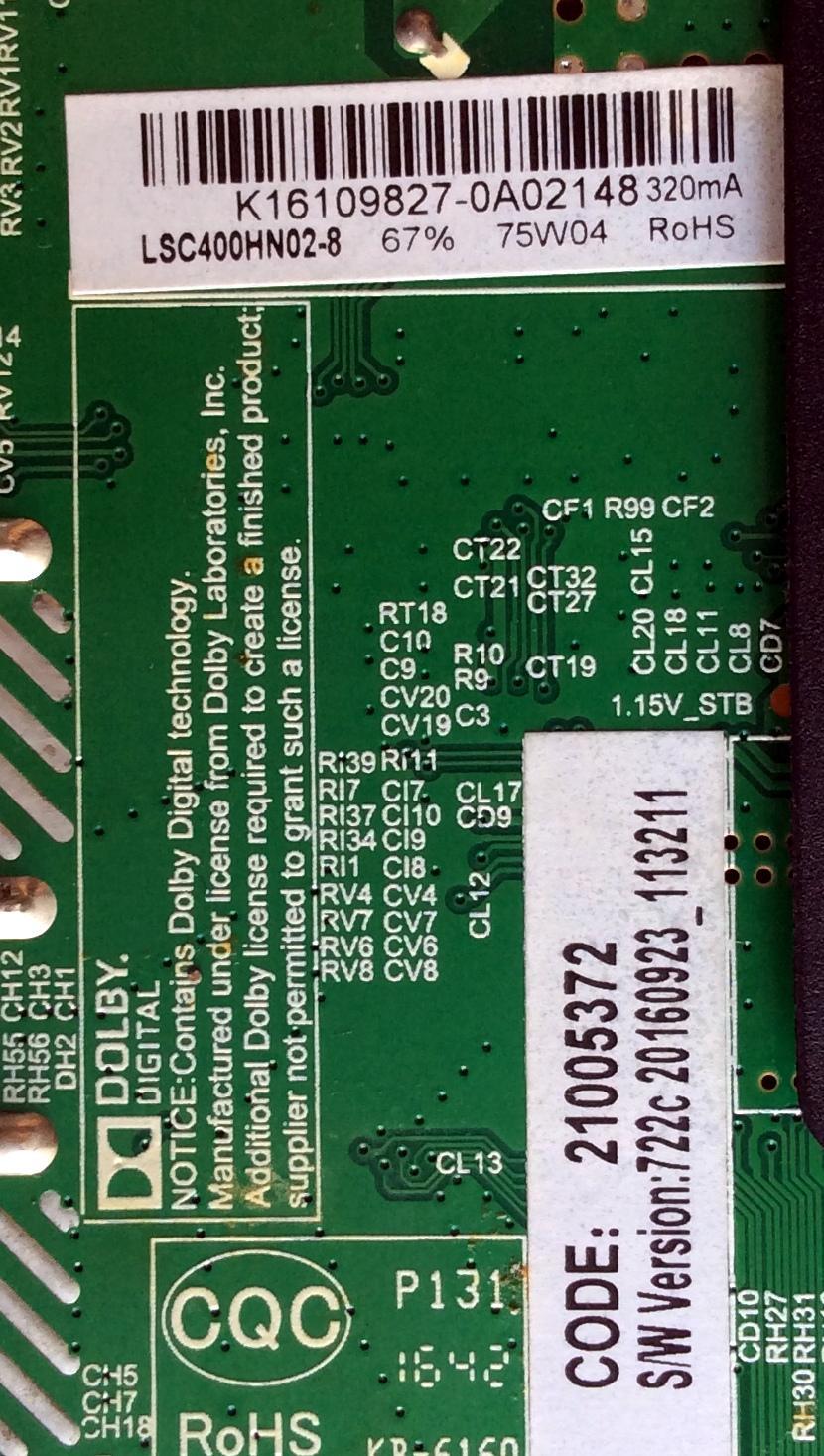 MAIN / FUENTE (COMBO / WESTINGHOUSE K16109827 / TP.MS3393.PB8751 / 21005372 / 722c 20160923_113211 / PANEL`S MD4004YTSF / LSC400HN02-8 / MODELO WD40FB1530 TW-08701-S040V - Imagen 2
