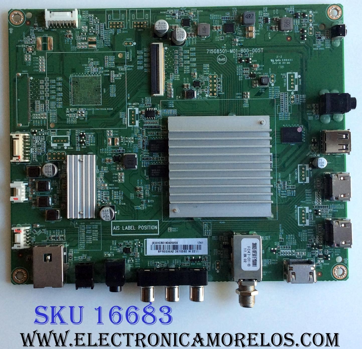 MAIN / INSIGNIA 756TXHCB01K0420 / XHCB01K042 / 715G8501-M01-B00-005T / XHCB01K0420 / 756TXHCB01K042 / BPRGSIKA2 / (X)XHCB01K042010X / XHCB01K042020X / PANEL´S TPT500U1-QVN03.U REV:S7B0B / T500QVN03.7 / MODELO NS-50DR620NA18