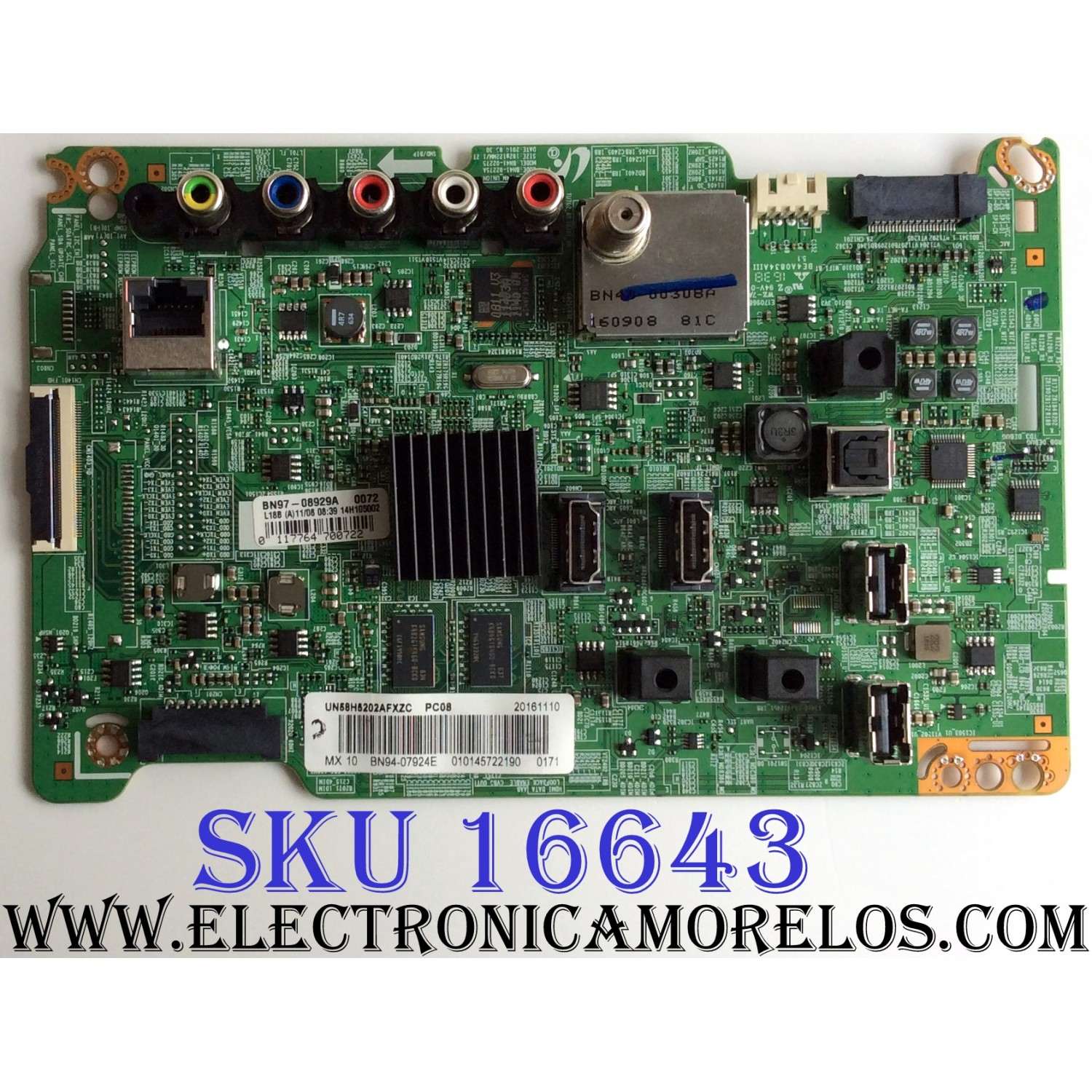 MAIN PARA TV SAMSUNG / NUMERO DE PARTE BN94-07924E / BN97-08929A / BN41-02275A / BN9407924E / SUSTITUTA BN94-07903L / MODELO UN58H5202 / UN58H5202AFXZC IS01