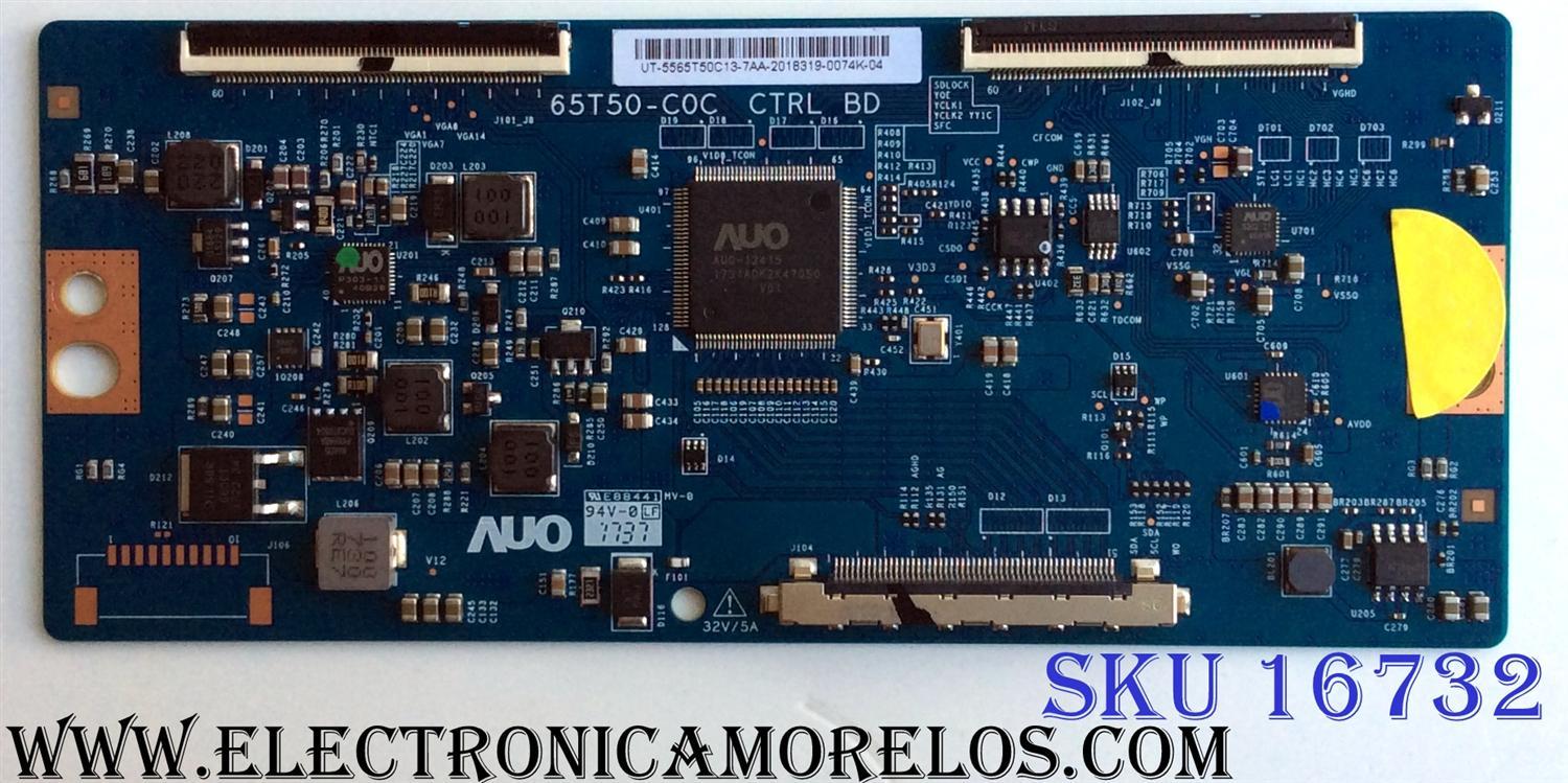 T-CON PARA TV VIZIO / NUMERO DE PARTE 55.65T50.C13 / 5565T50C13 / 65T50-C0C / PANEL'S HD650M5U52-B1 / HD650S1U51 / TPT650UA-QVN06.U / DISPLAY T650QVN06.3 / MODELOS 65H6D / 65R6E / 65H6E / 65R6070E / E65-E1 / D65-E0 / M65-E0 / LC-65Q620U / LC-65LBU591U