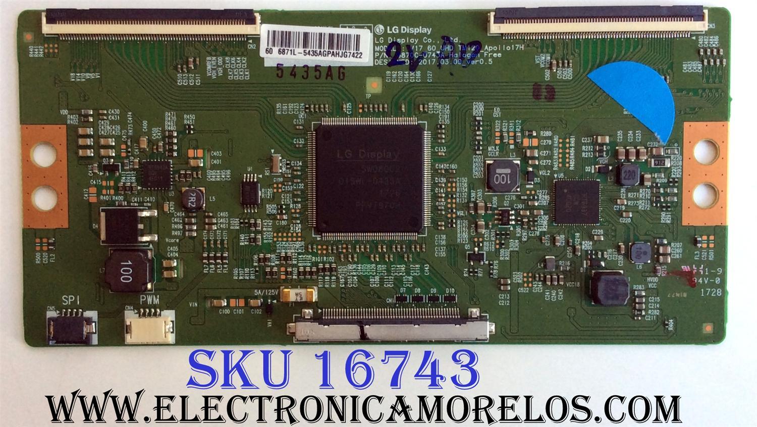 T-CON / HISENSE 5431A / 6871L-5431A / 6870C-0743A / PANEL HD600N3U22\S1\GM\ROH / 220696 / MODELO 60DU6070