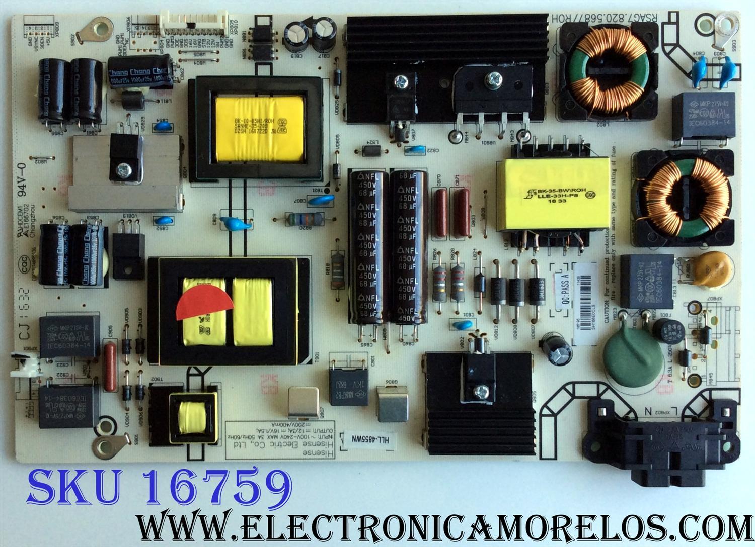 FUENTE DE PODER / HISENSE 186195 / RSAG7.820.5687/ROH / HLL-4855WN / CQC1313495636 / PANEL HD500DU-B01(010)\F2\S0\GM\ROH / 203924 / MODELOS 50H6C / 50CU6000